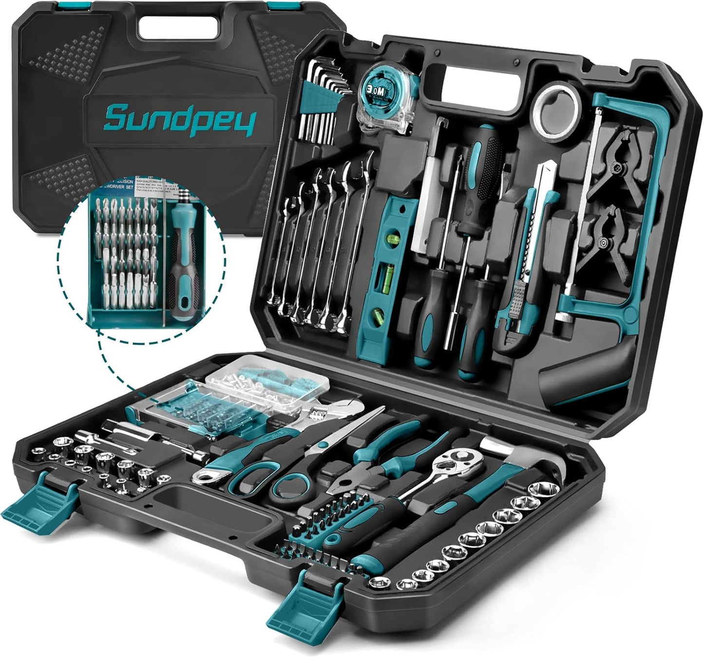 Sundpey 257-Piece Home Tool Kit – Complete Household Repair Tool Set with Ratchet, Screwdriver, Socket Set & Portable Storage Case - PuriLite