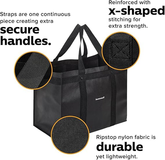 Homemell Heavy Duty Reusable Grocery Bags, Large Collapsible Tote Holds 100 LBS, Extra-Strength Premium Material
