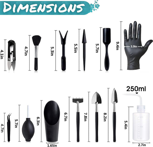 Melphoe Puppy’s Mom 12 Pieces Mini Garden Hand Transplanting Succulent Tools Miniature Planting, Set for Indoor Fairy Care, Potting, Cactus, Houseplant, Bonsai Tools, Bonsai Kit (Black)