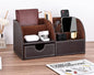 KINGFOM Pu Leather Desk Organizer Pen Pencil Holder Office Supplies Caddy Storage Box 6 Compartments with Drawer Brown (Half Pu)
