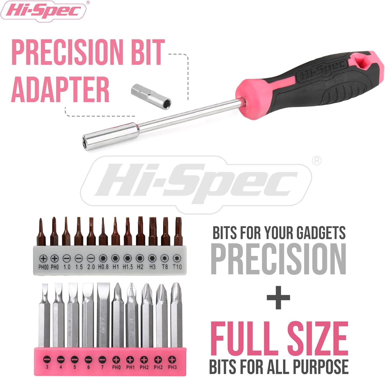 Hi-Spec 57-Piece Pink 8V Cordless Drill Driver & Home DIY Tool Kit – USB Rechargeable Electric Drill with Screwdriver Bits, Pliers & Hammer - PuriLite