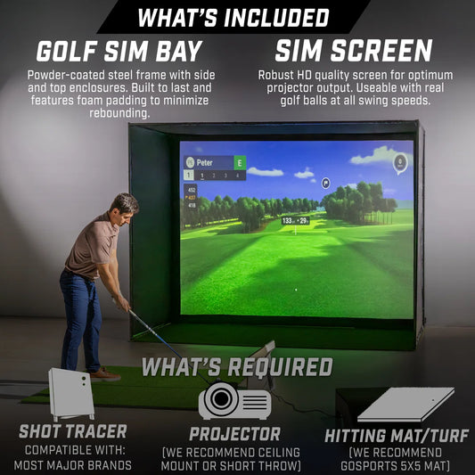 GoSports Golf Simulator Enclosure Net - Complete Set with Frame and HD Impact Screen Kit - 10 x 8 Ft