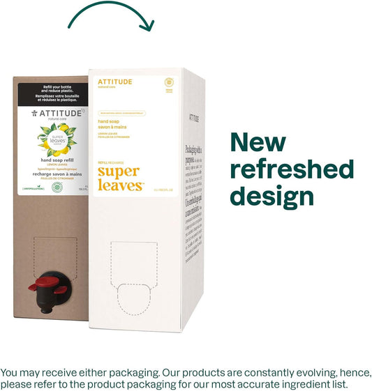 ATTITUDE Liquid Hand Soap, Made in Canada, EWG Verified, Plant and Mineral-Based, Vegan Personal Care Products, Lemon Leaves, Bulk Refill Format, 4 Liters