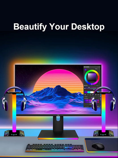 RGB Gaming Headphone Stand with Multi-Color LED Lights, Desktop Headset Holder with Stable Base for PC and Console Setup - PuriLite