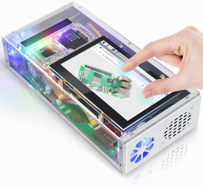 Freenove Raspberry Pi 5 Computer Case Kit with 128GB NVMe SSD, 4.3-Inch Touchscreen, 5MP Camera, OLED Screen, Stereo Speakers & Cooling System