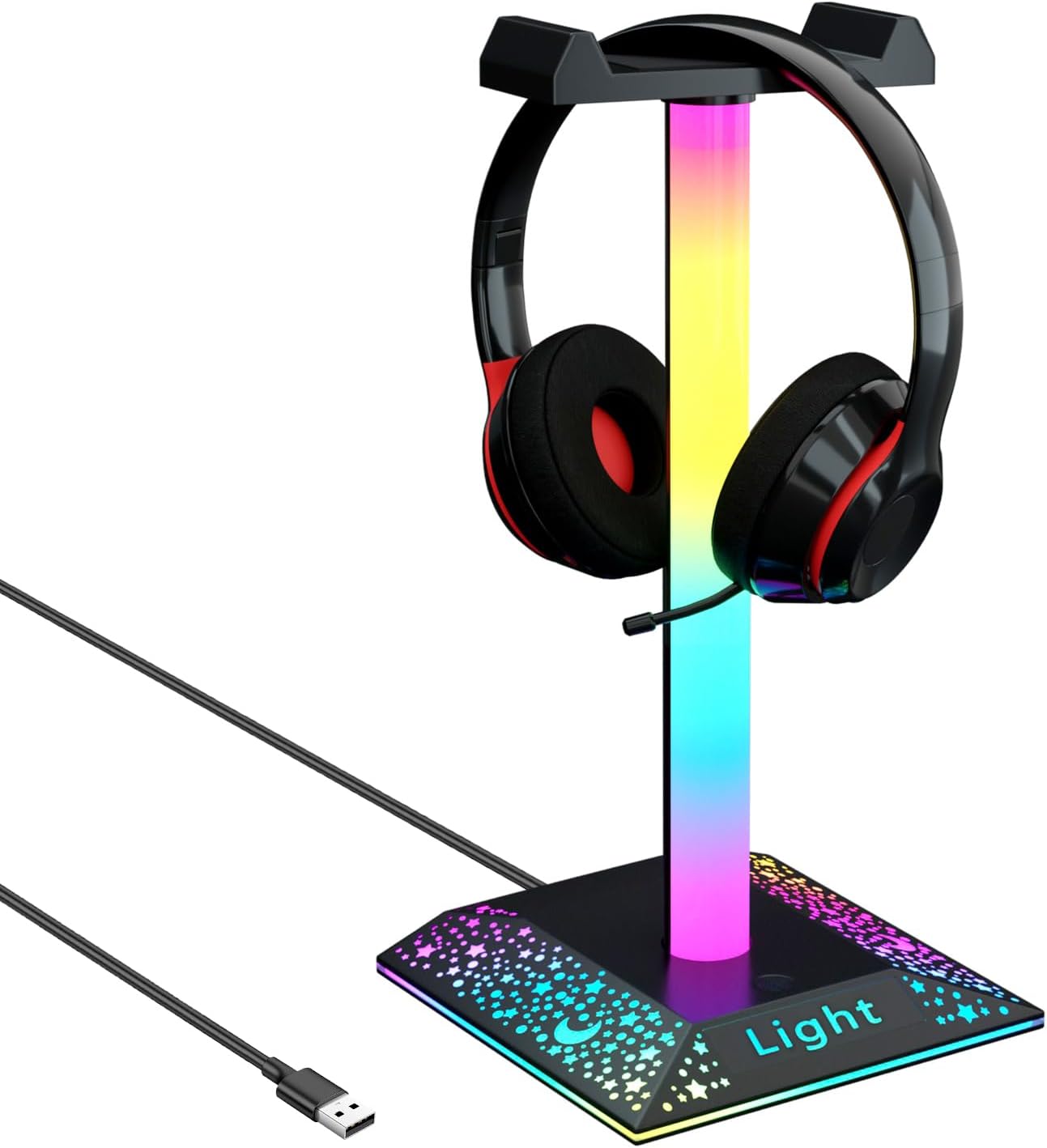RGB Gaming Headphone Stand with Multi-Color LED Lights, Desktop Headset Holder with Stable Base for PC and Console Setup - PuriLite