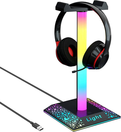 RGB Gaming Headphone Stand with Multi-Color LED Lights, Desktop Headset Holder with Stable Base for PC and Console Setup - PuriLite