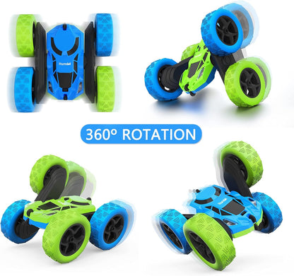 Hamdol Remote Control Car Double Sided 360°Rotating 4WD RC Cars with Headlights 2.4GHz Electric Race Stunt Toy Car Rechargeable Toy Cars for Boys Girls Birthday Blue&Green