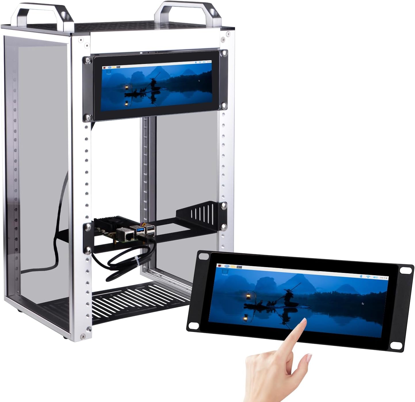 GeeekPi 7.84-Inch 1280x400 LCD Touch Screen 2U Rack-Mount Monitor for DeskPi RackMate T0/T1/T2 Server Cabinet