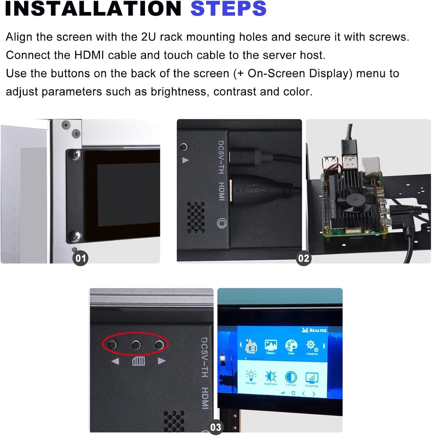 GeeekPi 7.84-Inch 1280x400 LCD Touch Screen 2U Rack-Mount Monitor for DeskPi RackMate T0/T1/T2 Server Cabinet