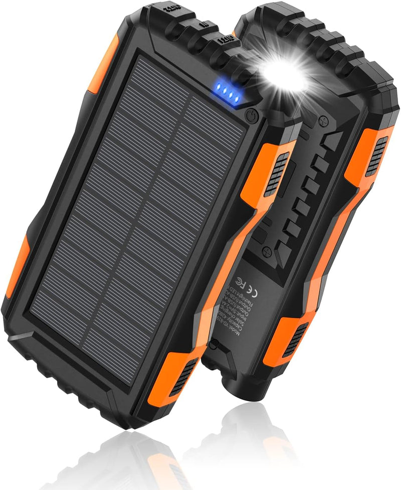 Power-Bank-Solar-Charger - 42800mAh Power Bank,Portable Charger,External Battery Pack 5V3.1A Qc 3.0 Fast Charging Built-in Super Bright Flashlight (Orange)