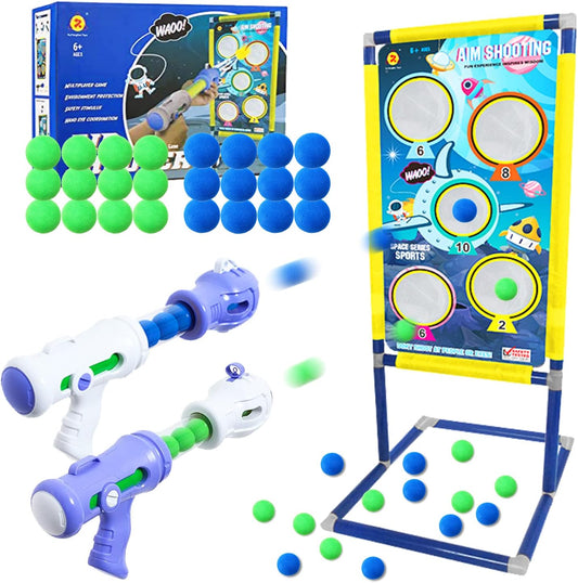 Shooting Game Toy Set for Age 6, 7, 8,9,10+ Years Old Kids Boys/Girls - 2pk Foam Ball Popper Air Guns & Shooting Target & 24 Foam Balls Toys for Kids Boy