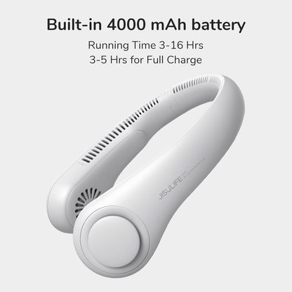 JISULIFE Portable Neck Fan - Hands Free Bladeless Hanging Fan, 5 Speeds, 4000mAh Battery, USB Rechargeable - Grey