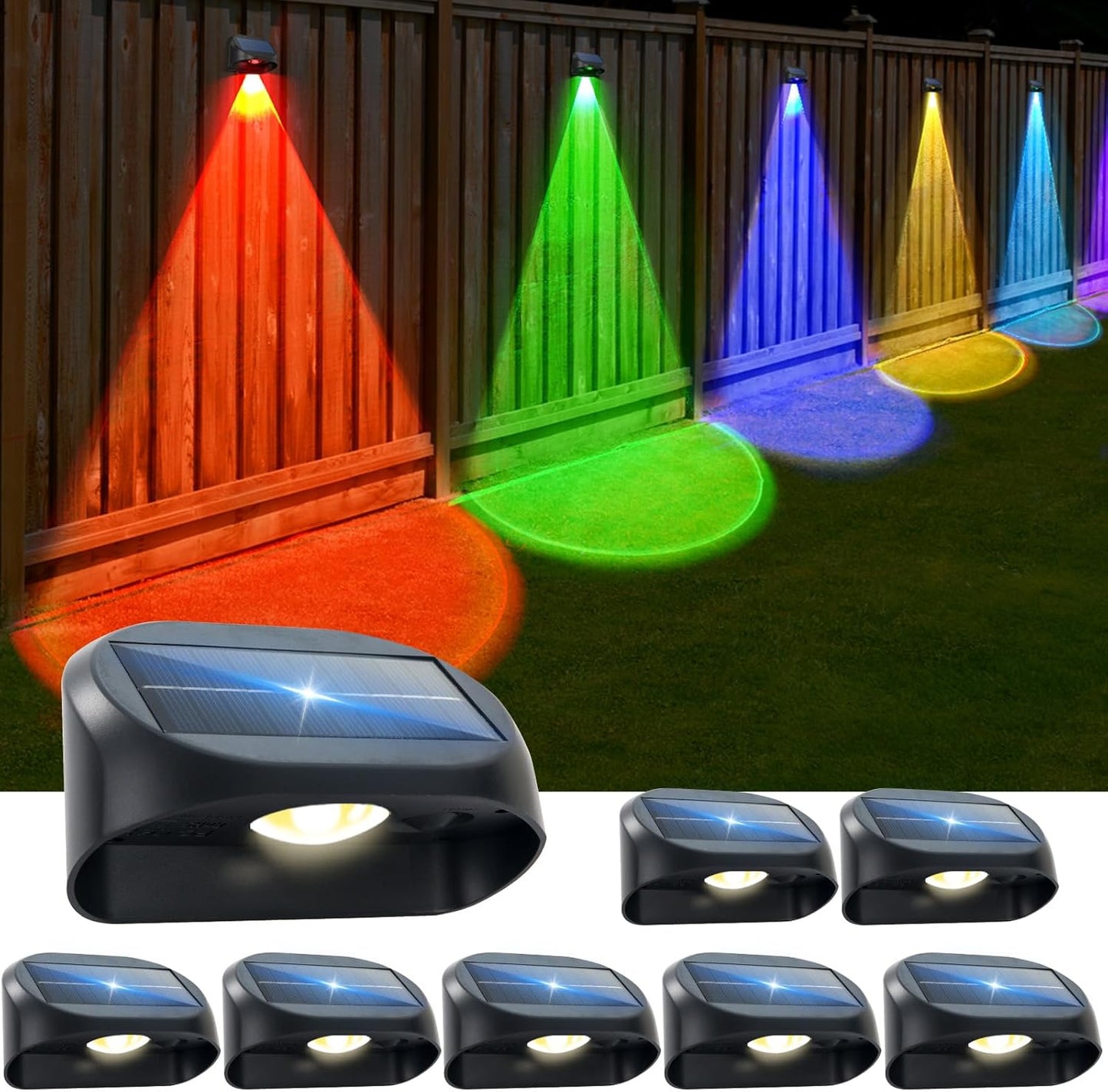 Outdoor Solar Lights for Fence, 8 Pack Brighter Solar Fence Light with 8 Colors & 3 Color Changing Modes, Waterproof Outdoor Light for Backyard, Garden, Fence, Wall, Deck, Stairs - PuriLite