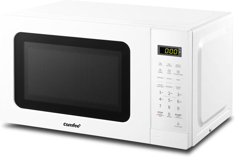 COMFEE' CM-M201K(WH) Countertop Microwave Oven with Express Cook, 6 Preset Menus and Kitchen Timer, 0.7 cu.ft. (20L), 700W, White