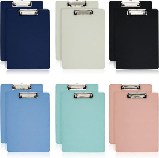 BOMEI PACK Office Plastic Clipboards, 12Pack Low Profile Assorted Colors Clip Boards Pack, 12.5 x 9 Inch A4 Letter Size