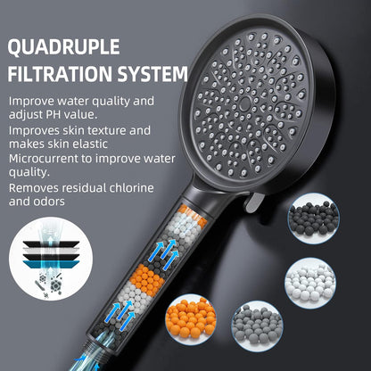 Cobbe Handheld Shower Head with Filter, High Pressure 6 Spray Mode Showerhead with 60" Hose, Bracket and Water Softener Filters Beads for Hard Water Remove Chlorine, Black
