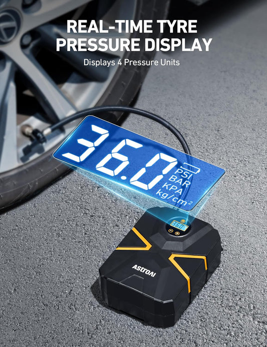 AstroAI Tire Inflator Air Compressor 12V DC, Digital Car Tire Pump 150 PSI, Preset Tire Pressure & Auto Shutoff, Electric Air Pump for Car Tyres, Bicycles, Other Inflatables, Yellow