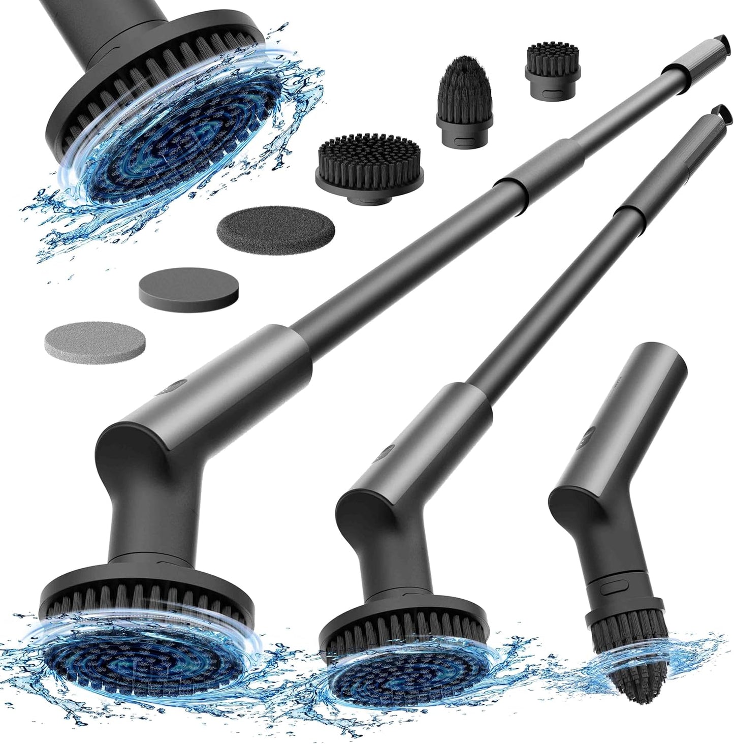 HOTO Electric Spin Scrubber, Rechargeable Shower Scrubber with 6 Brush Heads & Extension Pole, Cordless Power Cleaning Brush, Dual Speed, IPX7 Waterproof, Ideal for Bathroom/Kitchen/Tile/Floor/Wall
