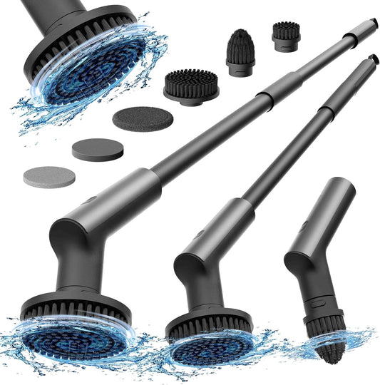 HOTO Electric Spin Scrubber, Rechargeable Shower Scrubber with 6 Brush Heads & Extension Pole, Cordless Power Cleaning Brush, Dual Speed, IPX7 Waterproof, Ideal for Bathroom/Kitchen/Tile/Floor/Wall