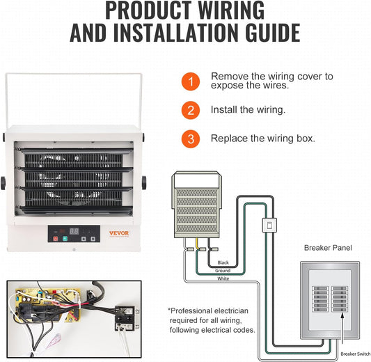 VEVOR Electric Garage Heater, 7500-Watt Digital Fan-Forced Wall/Ceiling Mount Shop Heater, with Remote Control Overheat Protection, Hardwired Heater with 9-Hour Timer, Ideal for Workshop, ETL Listed