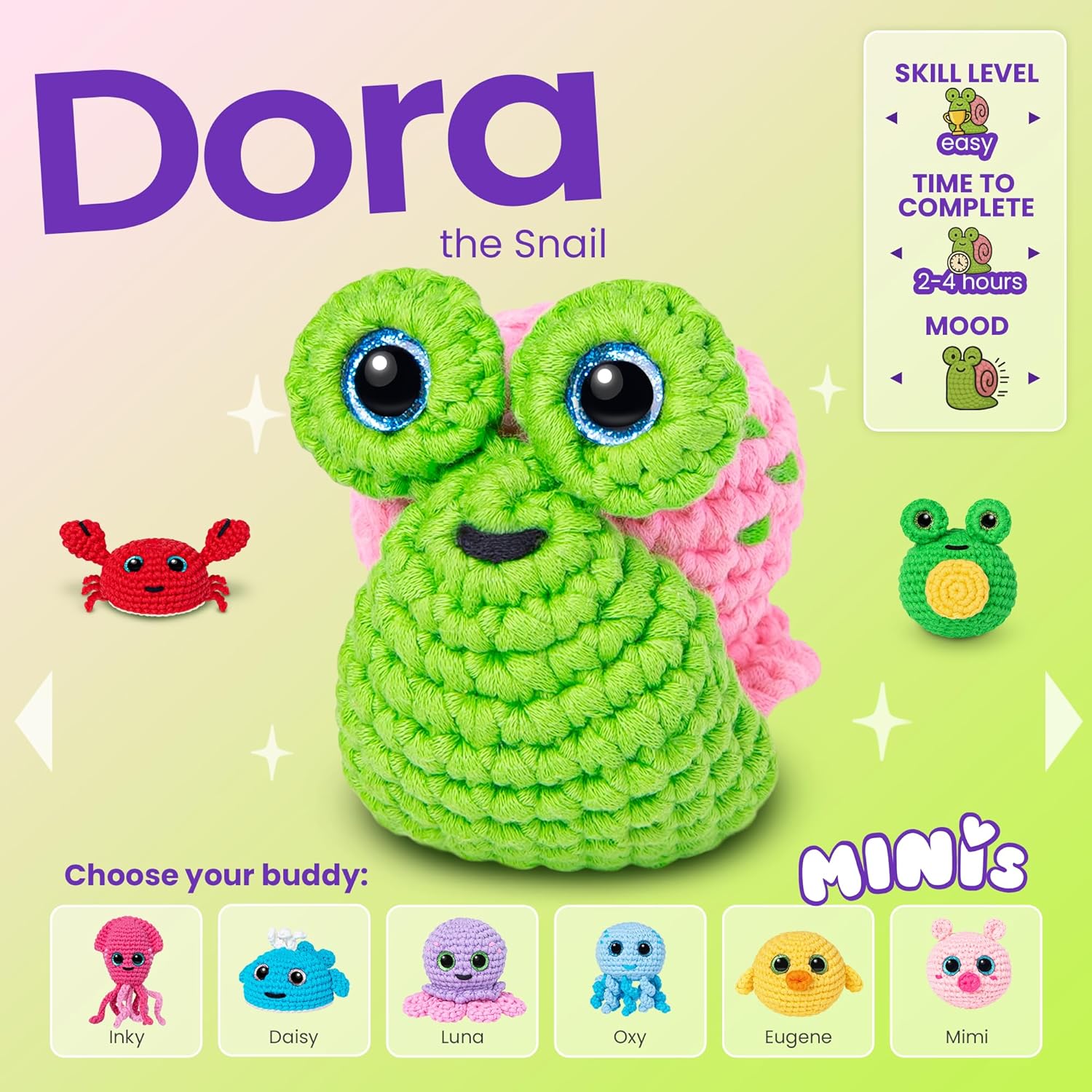 Cookie Box Crochet Kit for Beginners – Snail Dora Amigurumi Plushie DIY Kit – Easy Starter Set with Yarn, Tools & Video Tutorial - PuriLite