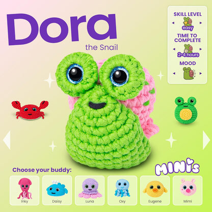 Cookie Box Crochet Kit for Beginners – Snail Dora Amigurumi Plushie DIY Kit – Easy Starter Set with Yarn, Tools & Video Tutorial - PuriLite