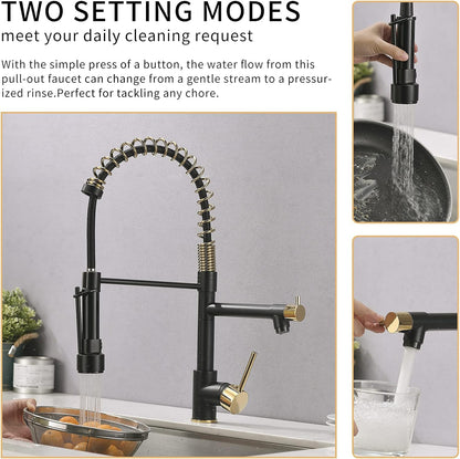 AIMADI Kitchen Faucet, Black Kitchen Faucet with Sprayer, Commercial Style Matte Black Kitchen Faucet Gold Single Hole Kitchen Sink Faucet
