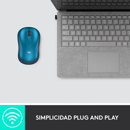 Logitech M185 Wireless Mouse, 2.4GHz with USB Mini Receiver, 12-Month Battery Life, 1000 DPI Optical Tracking, Ambidextrous, Compatible with PC, Mac, Laptop - Blue