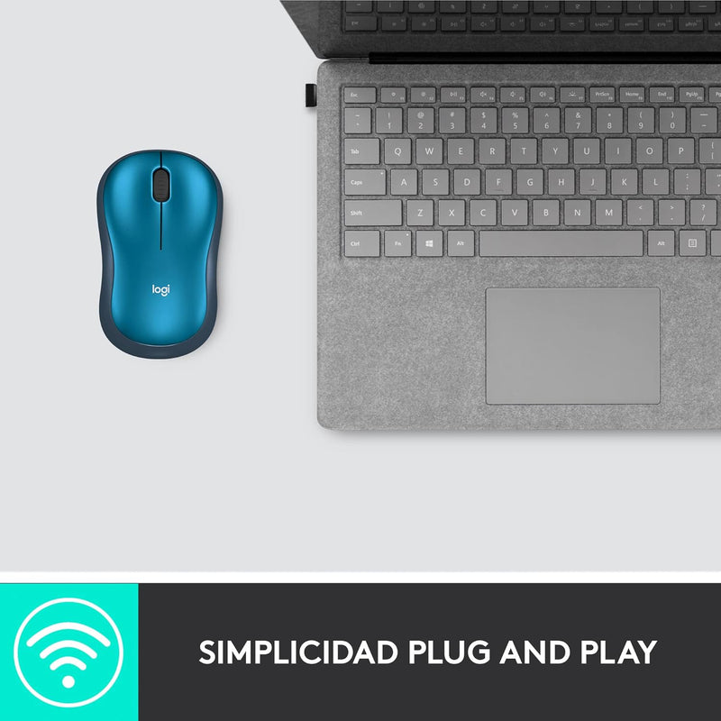 Logitech M185 Wireless Mouse, 2.4GHz with USB Mini Receiver, 12-Month Battery Life, 1000 DPI Optical Tracking, Ambidextrous, Compatible with PC, Mac, Laptop - Blue