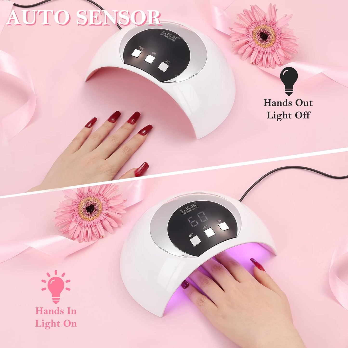Wisdompark UV LED Nail Lamp, 54W UV Light for Gel Nails with Automatic Sensor/3 Timer Setting Professional Nail Dryer Gel Polish Curing Lamp Nail Art Tools (White)