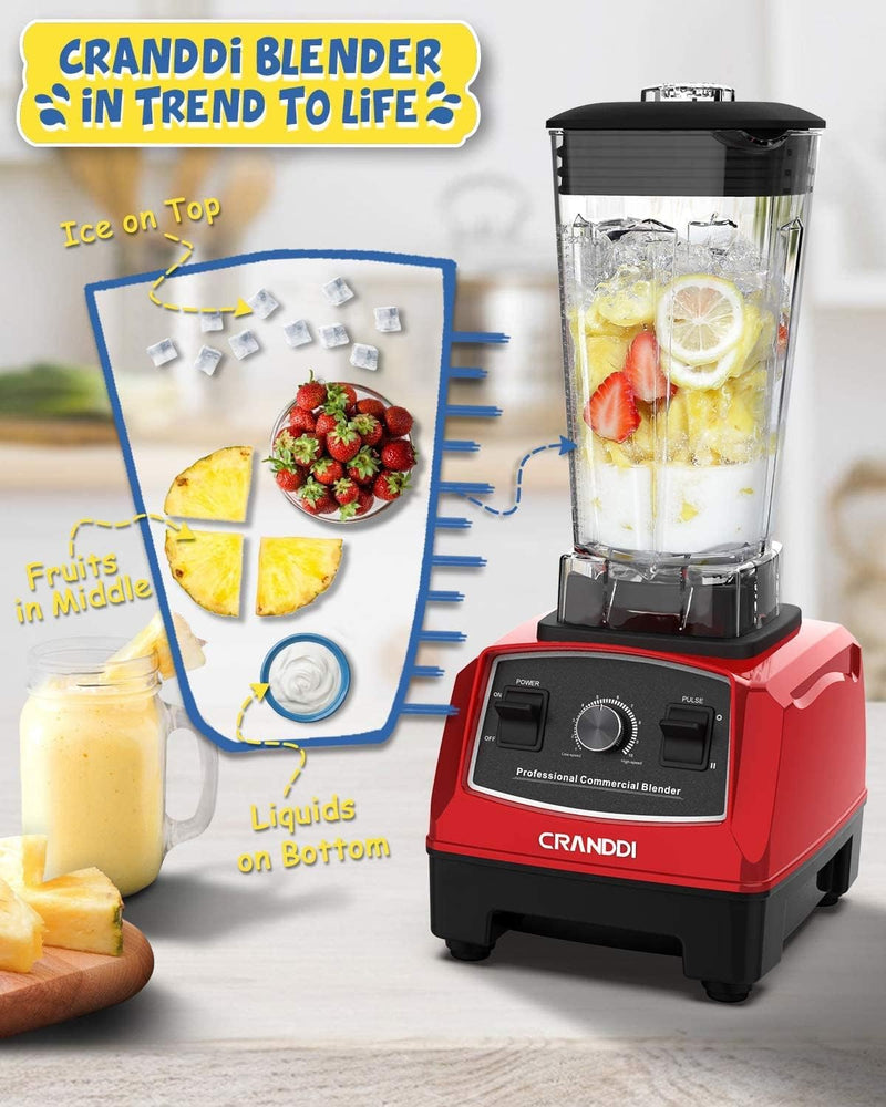 BlackCRANDDI Professional Blender, 70oz Commercial Blender for Smoothies, 1500W Power Blender with 10 Speeds Control for Home, Self-Cleaning,YL-010 Red New