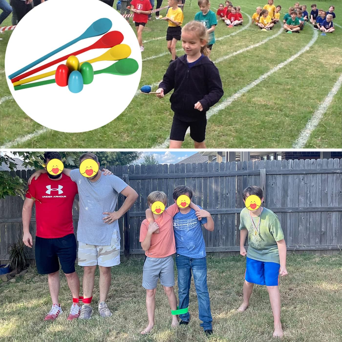 CWLAKON Outdoor Carnival Games Potato Sack Race Bags for Kids Adults, Egg and Spoon Race, 3 Legged Race Bands, Outside Backyard Lawn Yard Field Day Birthday Party Camping Picnic Family Reunion Game