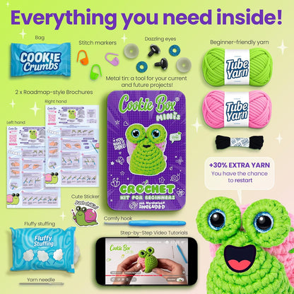 Cookie Box Crochet Kit for Beginners – Snail Dora Amigurumi Plushie DIY Kit – Easy Starter Set with Yarn, Tools & Video Tutorial - PuriLite