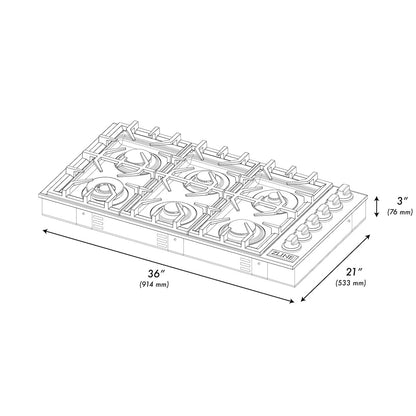 ZLINE 36 Inch Gas Cooktop | 6 Sealed Burners, 65,200 BTU & Stainless Steel