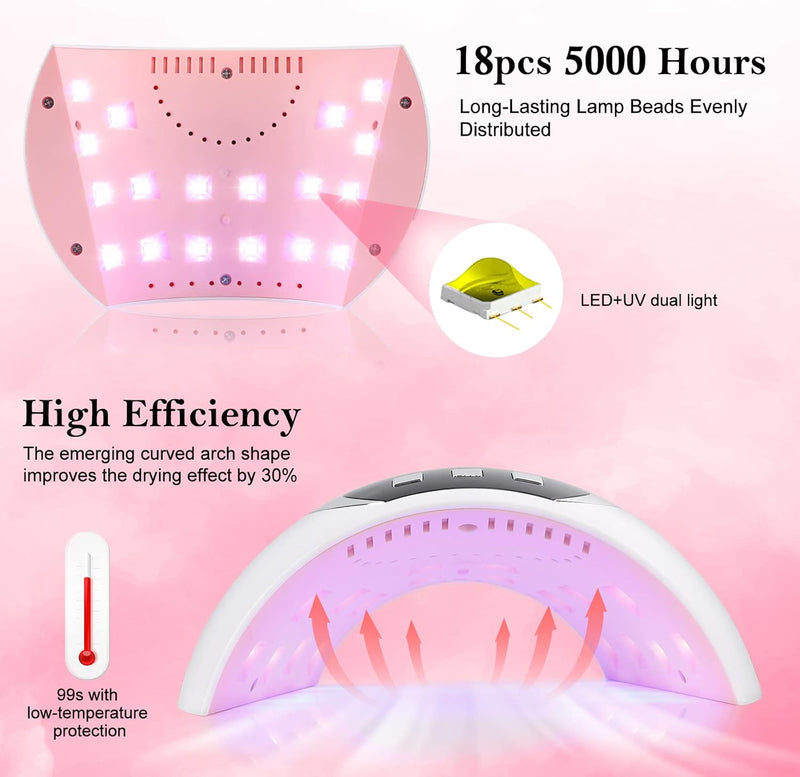 Wisdompark UV LED Nail Lamp, 54W UV Light for Gel Nails with Automatic Sensor/3 Timer Setting Professional Nail Dryer Gel Polish Curing Lamp Nail Art Tools (White)
