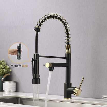 AIMADI Kitchen Faucet, Black Kitchen Faucet with Sprayer, Commercial Style Matte Black Kitchen Faucet Gold Single Hole Kitchen Sink Faucet