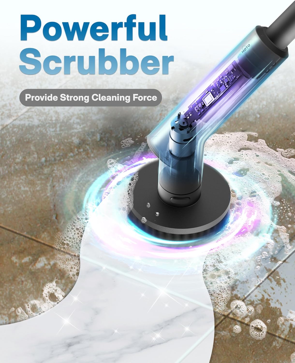 HOTO Electric Spin Scrubber, Rechargeable Shower Scrubber with 6 Brush Heads & Extension Pole, Cordless Power Cleaning Brush, Dual Speed, IPX7 Waterproof, Ideal for Bathroom/Kitchen/Tile/Floor/Wall