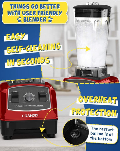 BlackCRANDDI Professional Blender, 70oz Commercial Blender for Smoothies, 1500W Power Blender with 10 Speeds Control for Home, Self-Cleaning,YL-010 Red New