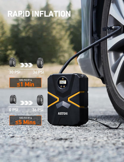 AstroAI Tire Inflator Air Compressor 12V DC, Digital Car Tire Pump 150 PSI, Preset Tire Pressure & Auto Shutoff, Electric Air Pump for Car Tyres, Bicycles, Other Inflatables, Yellow