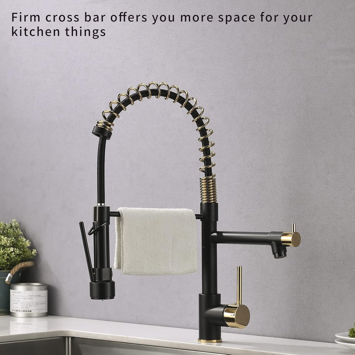 AIMADI Kitchen Faucet, Black Kitchen Faucet with Sprayer, Commercial Style Matte Black Kitchen Faucet Gold Single Hole Kitchen Sink Faucet