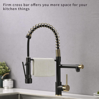 AIMADI Kitchen Faucet, Black Kitchen Faucet with Sprayer, Commercial Style Matte Black Kitchen Faucet Gold Single Hole Kitchen Sink Faucet
