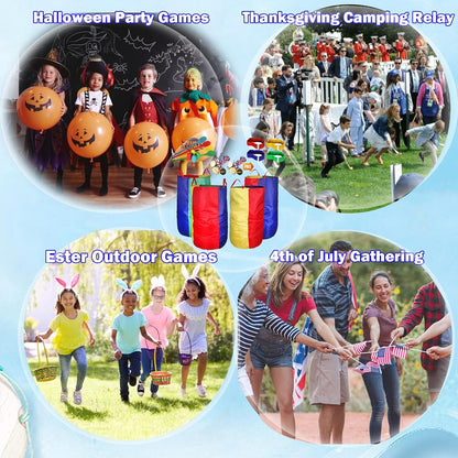 CWLAKON Outdoor Carnival Games Potato Sack Race Bags for Kids Adults, Egg and Spoon Race, 3 Legged Race Bands, Outside Backyard Lawn Yard Field Day Birthday Party Camping Picnic Family Reunion Game