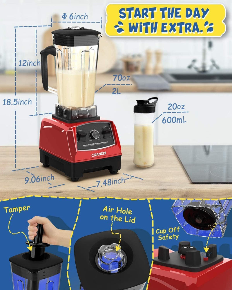 BlackCRANDDI Professional Blender, 70oz Commercial Blender for Smoothies, 1500W Power Blender with 10 Speeds Control for Home, Self-Cleaning,YL-010 Red New