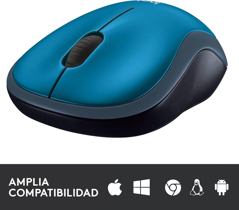 Logitech M185 Wireless Mouse, 2.4GHz with USB Mini Receiver, 12-Month Battery Life, 1000 DPI Optical Tracking, Ambidextrous, Compatible with PC, Mac, Laptop - Blue