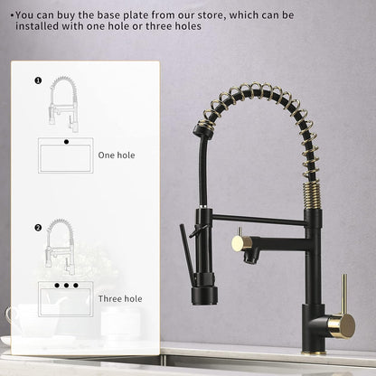 AIMADI Kitchen Faucet, Black Kitchen Faucet with Sprayer, Commercial Style Matte Black Kitchen Faucet Gold Single Hole Kitchen Sink Faucet