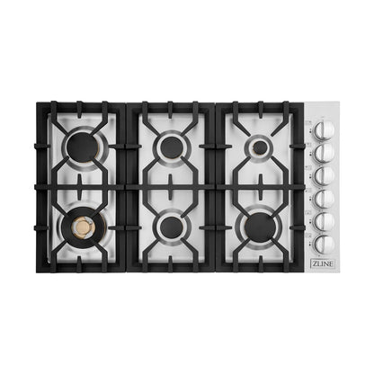 ZLINE 36 Inch Gas Cooktop | 6 Sealed Burners, 65,200 BTU & Stainless Steel