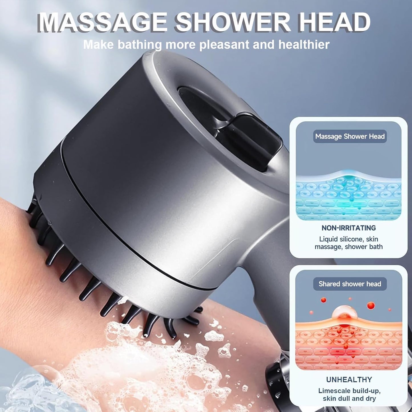 Shower Head with Hose 1.5M, Ion Drops Shower Head with Handheld for Hard Water, 4 Modes Iondrops Filtered Showerhead, High Pressure Shower Heads with ON/Off Switch Grey