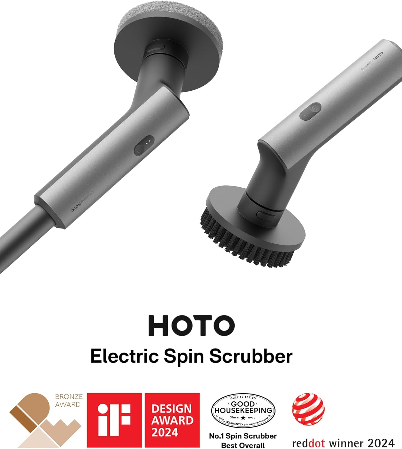 HOTO Electric Spin Scrubber, Rechargeable Shower Scrubber with 6 Brush Heads & Extension Pole, Cordless Power Cleaning Brush, Dual Speed, IPX7 Waterproof, Ideal for Bathroom/Kitchen/Tile/Floor/Wall