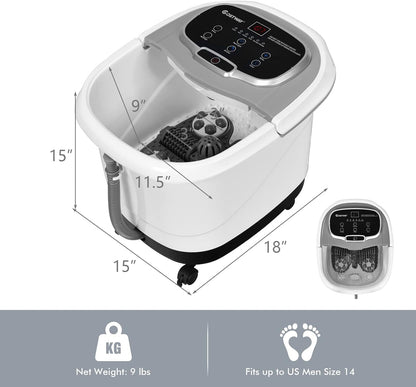 COSTWAY Foot Spa/Bath Massager, with Motorized Rollers, Shiatsu Massage, Shower, Heat, Red Light, Temperature Control, Timer, LED Display, Drainage Pipe for Foot Stress Relief (Grey)